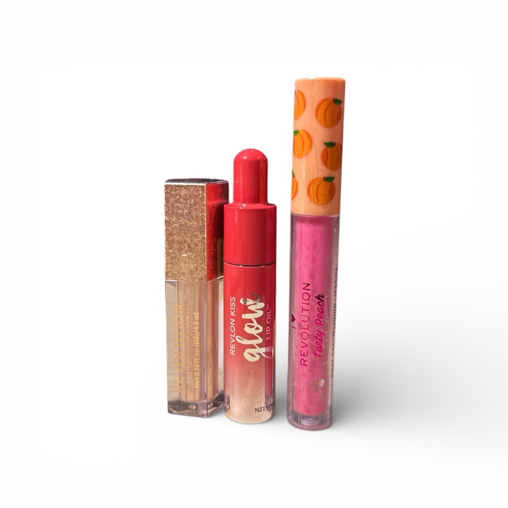Lip Gloss & Lip Oil Bundle|Makeup Revolution Lip Topper+Revlon Kiss Glow Lip Oil